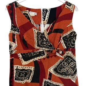 VINTAGE 60s LIBERTY HOUSE OF HAWAII MIDI Dress Women M Tribal Barkcloth RUST USA